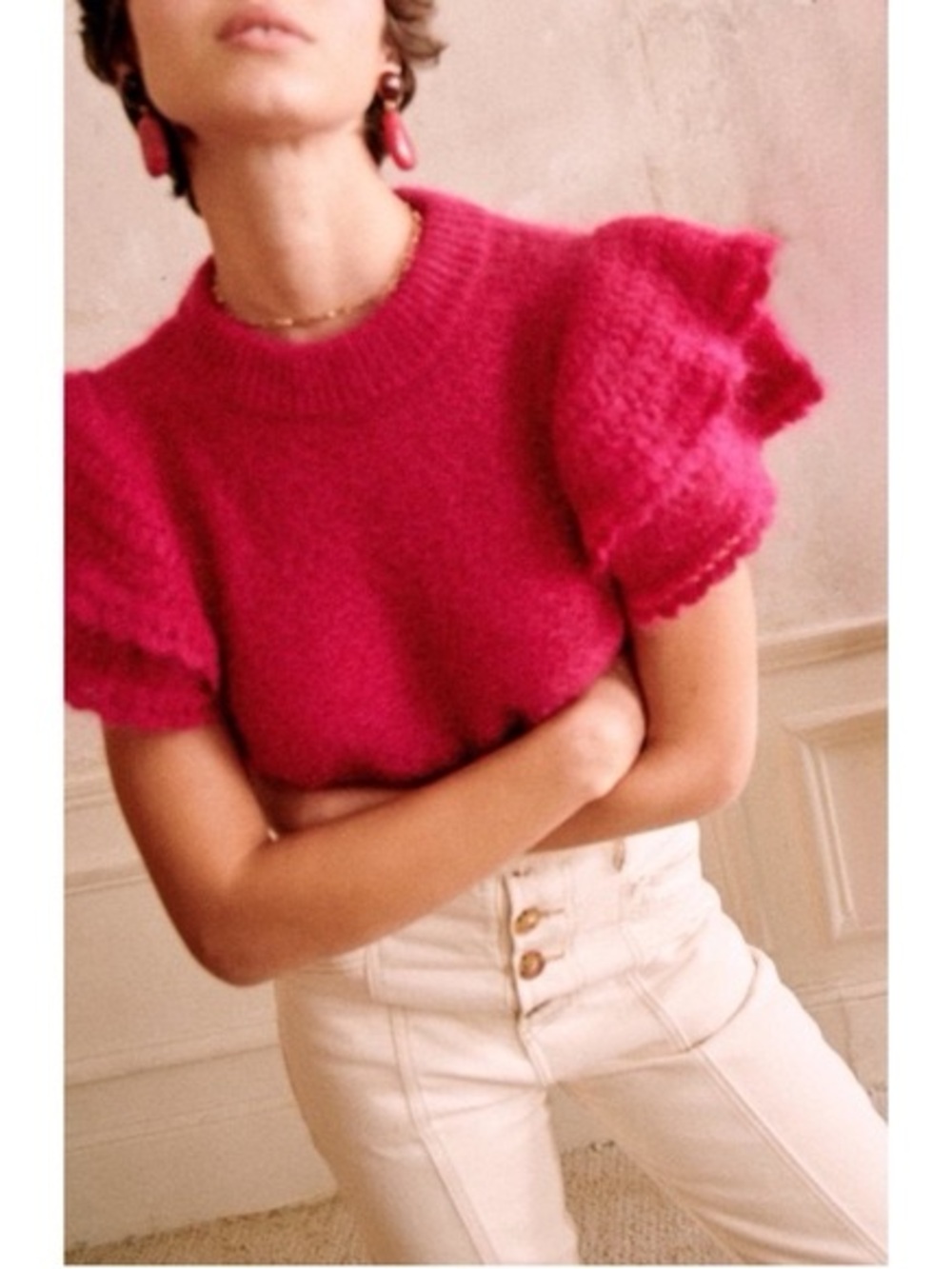 Sézane Ilda Jumper in a vibrant raspberry pink